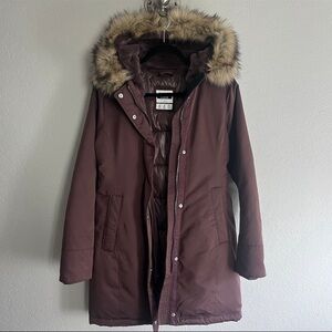 Abercrombie & Fitch Brown Puffer Coat with Faux Fur Hood